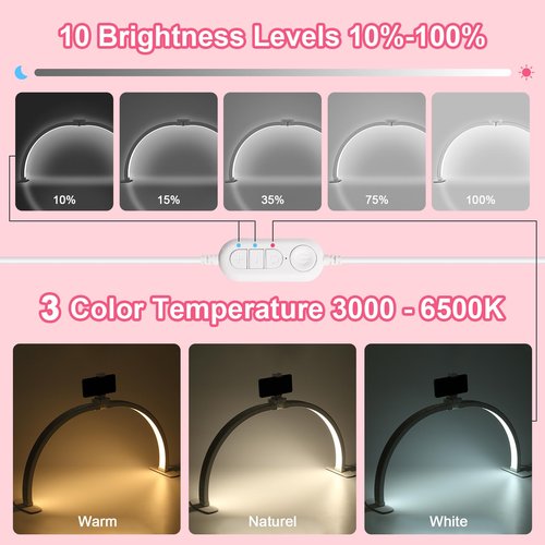 JIUYONG Upgraded Half Moon Light with Phone Holder, 29in Foldable Half Moon Light for Nail Desk, Nail Table Lamp with Stepless Dimming & Color Temperature (Large-29In)