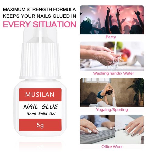 4PCS Semi Solid Nail Glue for Press On Nail,Super Strong & Quick Drying Nail Glue for Fake Acrylic Nails & Nail Tips Professional Nail Gel for Stick On Broken Nails No Need for UV Lamp - Long Lasting