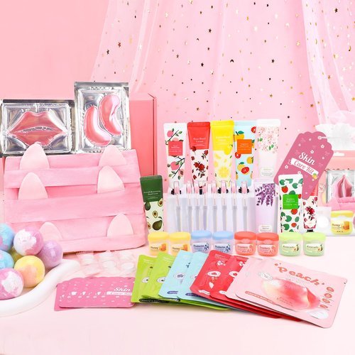 Ponhey 88 PCS Spa Party Supplies for Girls, Spa Party Favors Include Face Masks Skincare, Hand Cream, Lip Balm, Under Eye Patches, Lip Mask and Foot Bath Bombs, Spa Birthday Sleepover Party Supplies