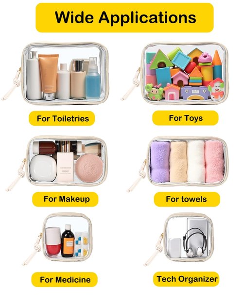 3Pcs Travel Clear Makeup Bag Set for Women, Transparent Toiletry Bag with Zipper Portable Makeup Pouch Organizer Waterproof Small Cosmetic Bag Compact Car Bag Organizer Car Accessories (White Set)