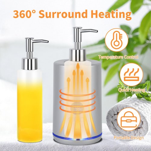 Massage Oil Warmer with 2 Bottles, Professional Electric Lotion Warmer Bottle, Digital Display, Rapid Heating, Automatic Massage Oil Heater for Salon Spa Massage (Silver)