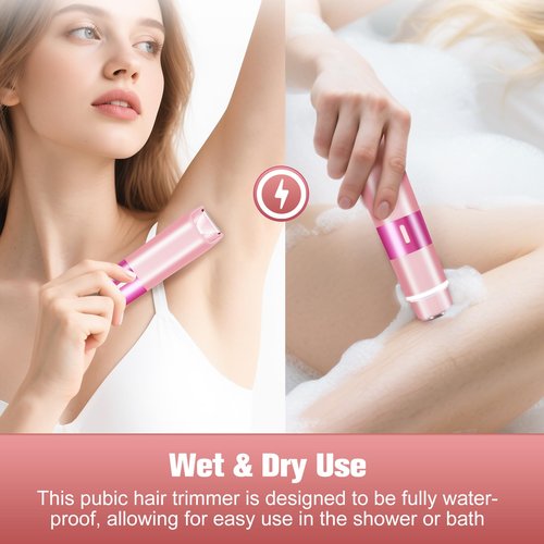 Bikini Trimmer for Women, 2 in 1 Electric Razor with LED Light, Rechargable Dual Head Electric Shaver Body Hair Remover, Painless Wet/Dry Use for Women Girls Travel
