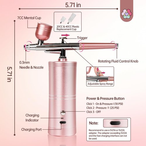 SAVILAND Super-Stable Airbrush Kit: 25 PSI Precision Airbrush for Nails Recharge Dual-Mode Airbrush Gun 0.3mm Nozzle Airbrush Machine Makeup Protable Airbrush Gel Nail Ombre French Paint Nail Art
