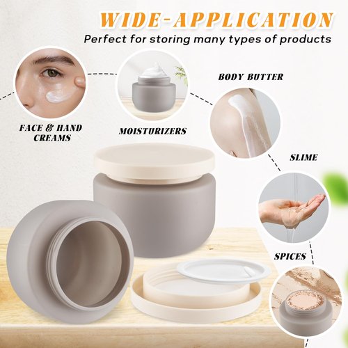 4 Pack 8 OZ Plastic Jars Round Cosmetic Container with Lids,Wide Mouth Soft Slime Jars for Lotion,Hand Cream,Ointments,Makeup,Body Butter,Rhinestone,Samples Pot Travel Make Up Storage (Grey)