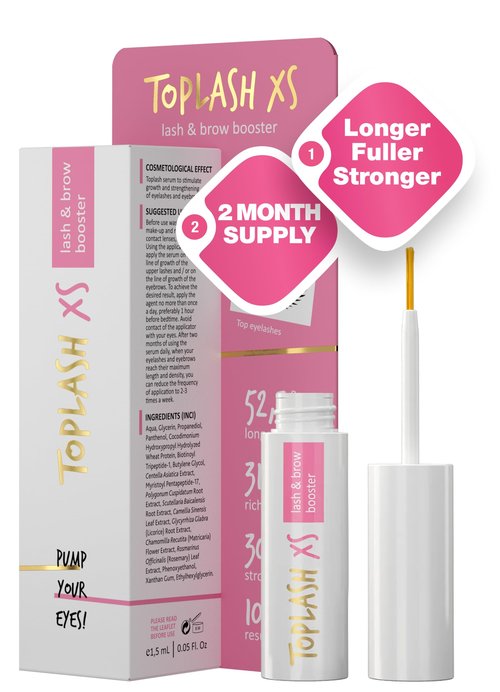 TOPLASH Eyelash Growth Serum - Innovative Formula for Longer, Thicker, Fuller Brows & Lashes - Natural, Cruelty-Free & Hypoallergenic - 0,05 Fl Oz(1,5 ml)