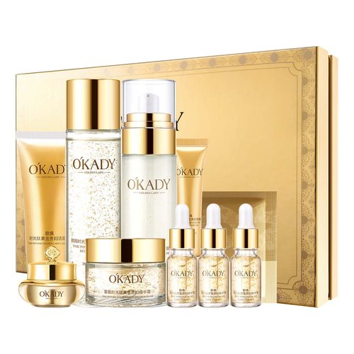 OKADY skincare set Anti Aging Skin 10-piece Daily Care Routine Kit With Vitamin C and Peptides Eye Mask Toner Serum Eye Cream Lotion Lady Cream Gifts sets for Valentine's Day
