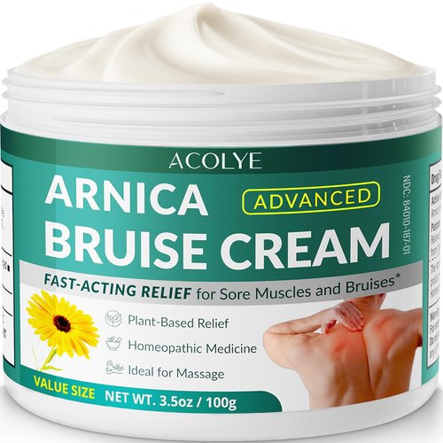Acolye Arnica Cream for Bruising and Swelling: Extra Strength Arnica Bruise Cream with Vitamins K C E for Sports Enthusiasts - Fast Absorbing Formula Ideal for Post-Sport Recovery 3.5 Oz