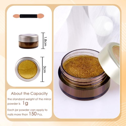 Laza Chrome Nail Powder Mirror Effect Metallic Dust Holographic Glitter Glazed Manicure Decoration Reflective Pigment for DIY Gel Polish Nail Art, Resin Craft, Gifts - Bright Gold