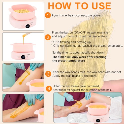 Digital Hair Removal Wax Warmer, Adjustable Temperature Waxing Machine for Women Hair Removal, Face, Bikini, Legs and Body, with Silicone Wax Pot Liner (Pink)