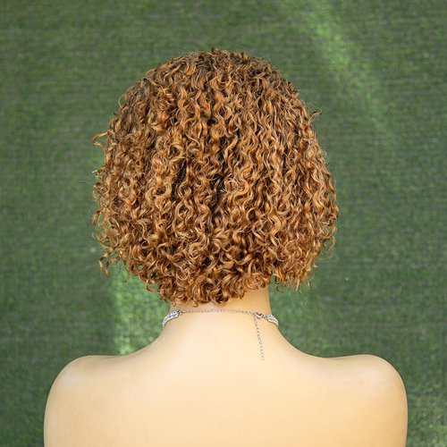 Topnormantic Short Curly Wigs for Black Women Human Hair 13x4 Ombre Honey Blonde Curly Lace Front Wigs Wigs Pre Plucked with Baby Hair 12A Brazilian Virgin Hair Glueless Pixie Cut Curly Wigs 6 Inch