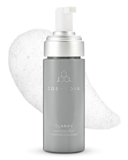 COSMEDIX Clarify Salicylic Acid Foaming Face Wash for Women & Men - Exfoliating Facial Cleanser for Sensitive & Blemish-Prone Skin - Gentle Facewash with Aloe Vera for Glowing Skin, Gluten Free