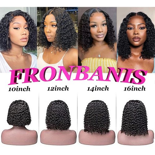 Glueless Wigs Human Hair Pre Plucked Pre Cut Wear and Go Glueless Wig for Beginners Bob Wig Human Hair 180% Density Deep Wave Curly Lace Front Wig 12 Inches Natural Black