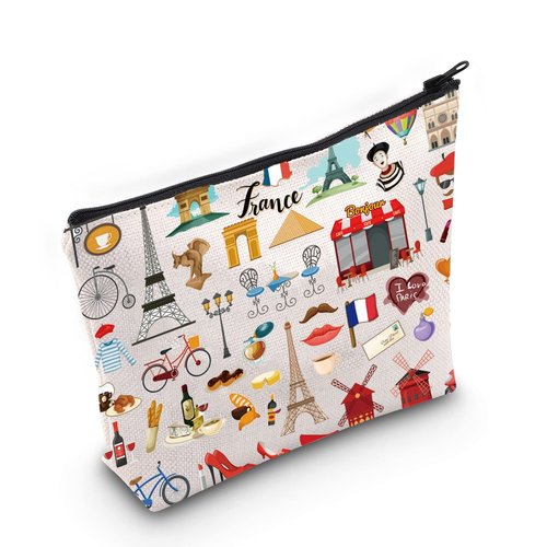 LEVLO France Travel Culture Gift French Theme Travel Pouch Bag Paris Landmarks Gift French Souvenir Gift (France)