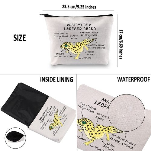 G2TUP Leopard Gecko Lover Gift Anatomy Of A Leopard Gecko Makeup Bag L-eopard G-ecko Mom Cosmetics Bag Pet Lizard Reptile Lover Gifts