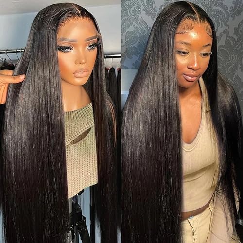 13x6 Lace Front Wigs Human Hair Pre Plucked HD Transparent Straight Lace Front Wig Human Hair Bleached Knots 180% Density for Black Women 28inch