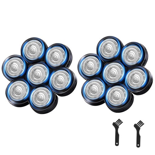 7 Blades Head Shaver Replacement Heads, Universal Fit for Electric Razors, Wet & Dry Use, 7D Floating Design, Stainless Steel Blade Heads, Ideal for Men's Face & Bald Head Shaving (2count)