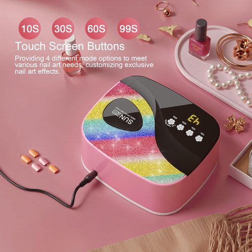 LVAINIT SUNX11 Rhinestone uv Nail Lamp - LED UV Gel Nail Dryer with Rainbow Crystal Design, 3-Second Quick Dry, Touch Screen, Detachable Base, 4 Timer Settings, for Fingernails & Toenails