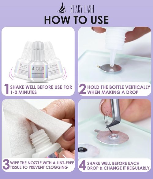 STACY LASH Crystal Clear Eyelash Extension Glue (0.17fl.oz/5ml)/1 Sec Drying Time/Retention – 8 Weeks/Transparent Adhesive/Professional Supplies
