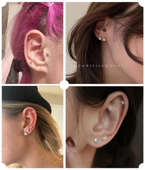 VitaCool Ear Piercing Kit Disposable Ear Cartilage Piercing Gun Kit with Sterile CZ Studs Easy and Safe Earring Self for Yourself Use at Home - Style J