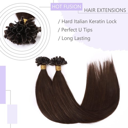 SEGO U Tip Hair Extensions Human Hair Keratin Pre Bonded Hot Fusion Nail Tip Balayage Natural Silky Straight Extensions 50 Strands 50g/Pack -14 Inch Medium Brown