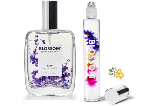 Blossom Roll on Rollerball Perfume Oil with Natural Ingredients + Essential Oils & Unisex Eau De Parfum Plant Based Perfume Spray, Infused with Real Flowers, 2 Pack Bundle, Honey Jasmine/Slay