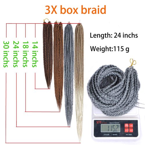 Mayloss 6 Packs/Lot (14/18/24/30) inch 1cm 20 Strands/Pack Thin 3X Box Braid Crochet Hair Extensionin Diameter 3X Synthetic Braid Hair Extensions Crochet Braids Hair Color(24Inch T1B/blue)