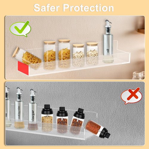 SOVQUEST Clear Acrylic Floating Shelves Wall Mounted 15 Inch Invisible Kids Bookshelf Figurine Display Shelf Spice Rack for Office Bathroom Kitchen (4 Pack)