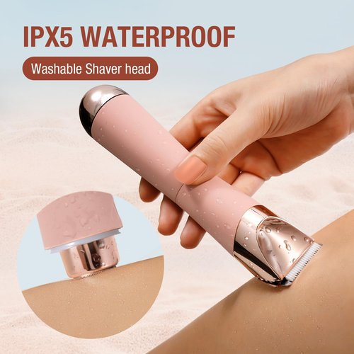 SUPRENT Bikini Trimmer Women- Painless Ladies Hair Removal Waterproof Wet & Dry- 2 in 1 Lady Shaver for Pubic Hair & Facial Hair- Cordless Electric Razors with USB-C Rechargeable-Pink