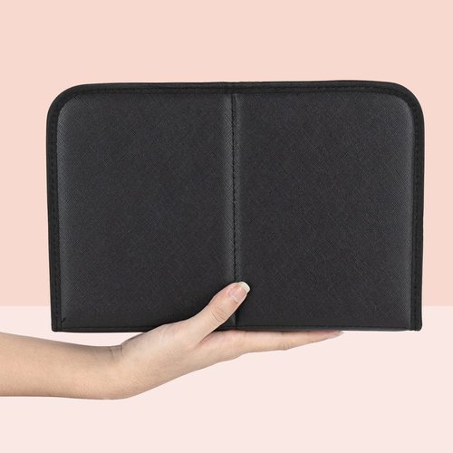 CAIRIAC Makeup Brush Organizer Bag Standing Makeup Brushes Holder Travel Case, Professional Portable Cosmetic Storage Bag Foldable Makeup Brush Wrap Case for Men Women Artist Gift (Black)