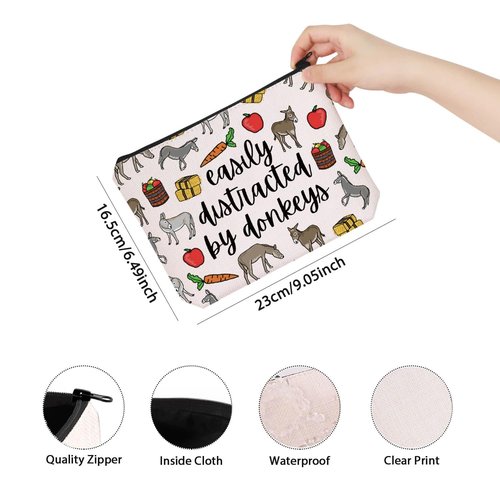 TSOTMO Donkey Owner Gift Easily Distracted By Donkeys Themed Zipper Cosmetic Bag (by donkeys)