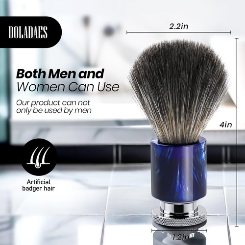 Doladaes Shaving Brush for Men, Shave Brush soft and dense, Stainless Steel Handle,Ultra-Strong Nut Structure,Minimal Shedding, Fast Lather,The best shave of your life! Blue Pearl