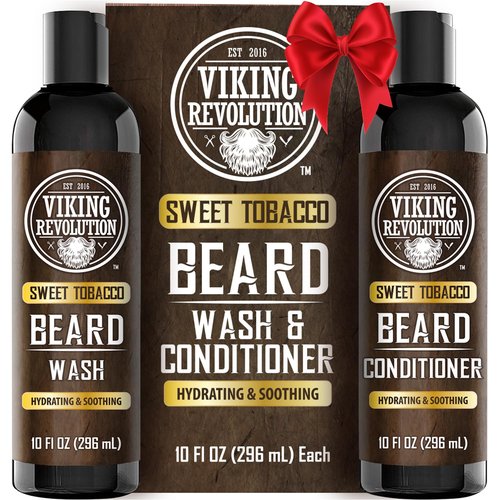 Viking Revolution Beard Wash and Beard Conditioner for Men with Argan Oil and Jojoba Oil - Beard Softener and Strengthener Beard Care Beard Shampoo and Conditioner with Beard Oil (10oz, Sweet Tobacco)