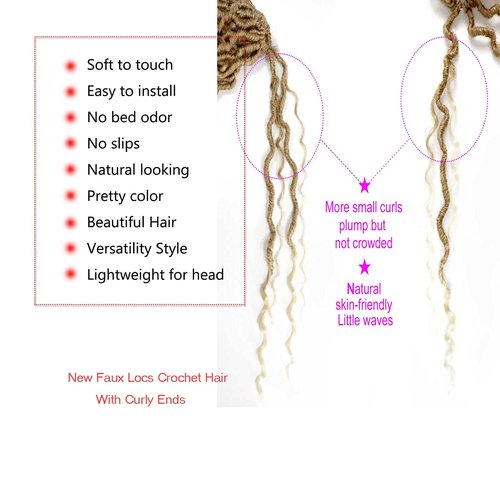 Ahrencan Boho Goddess Locs Crochet Hair 22 Inch, 8 Packs Two Tone Crochet Goddess Locs With Curly Ends,Trendy Faux Locs Crochet Hair For Women Human Hair Crotchet Braids(22in,(pack of 8),T27/613#)