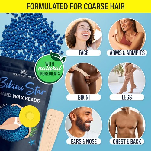 Tress Wellness Wax Beads for Sensitive Skin - Safe for Face & Skin - Dermatologically Tested - At-Home Kit for Face, Bikini, Brazilian & Full Body - Bikini Star 1.2lb