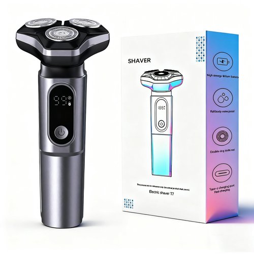 Electric Razor for Men Cordless: Wet/Dry Rotary Shaver Waterproof - USB Fast Charging & Sensitive Skin Care. 3-Blade Rotary Shaving System.LED Display, Travel Lock