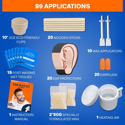 Wokaar 2-in-1 Ear & Nose Waxing Kit for Men & Women | 100g Hair Removal Wax + 99pc | 20 Applicators, 10 Nasal Sticks, 15 Wipes & 20 Earplugs | No Microwave Needed | Nose Wax Kit, Ear Hair Remover