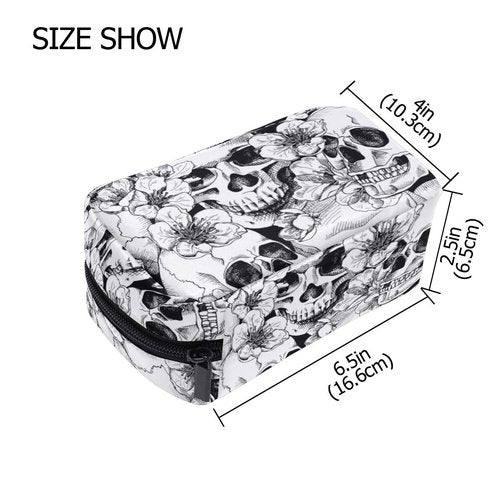 ZOEO Makeup Pouch Sugar Skull Mexican Floral Halloween Mini Makeup Bag Organizer Travel Zip Toiletry Bag Small Cosmetic Train Case Beauty Bag for Teens Girls Women Black White