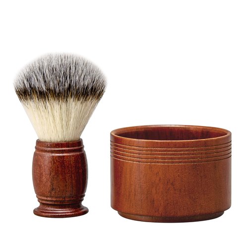 ZENGRASOIR Shaving Brush Set Synthetic Hair Shaving Brush with Solid Wood Handle and Wooden Shaving Soap Bowl for Men Easy to Lather Fits Wet Shaving 30mm Knots