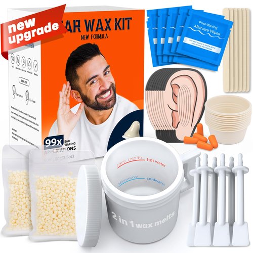 Wokaar 2-in-1 Ear & Nose Waxing Kit for Men & Women | 100g Hair Removal Wax + 99pc | 20 Applicators, 10 Nasal Sticks, 15 Wipes & 20 Earplugs | No Microwave Needed | Nose Wax Kit, Ear Hair Remover