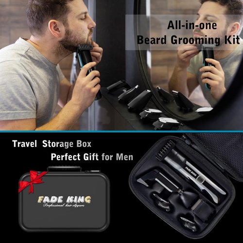 FADEKING Beard Trimmer for Men, Professional Hair Trimmer, Waterproof Electric Beard Trimmer Razor for Nose, Body, Face & Mustache, Cordless Hair Clippers, Grooming Gifts for Men (Blue)