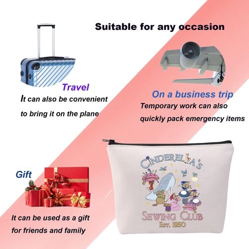 KUIYAI Princess Movie Merchandise Cosmetic Bag Jaq and Gus Lovers Gift WDW Character Gift Sewing Club Est 1950 Makeup Bag (Cinder1950Mup)