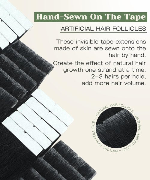 SURNEL Injected Tape in Hair Extensions 14 Inch Natural Real Human Hair Extension Jet Black Upgraded Seamless Remy Invisible Tape in Extensions 20Pcs 30g(#1,14)