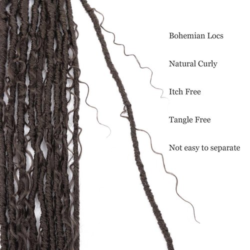 8 Packs Goddess Locs Crochet Hair Bohemian Braids 24 Inch Boho Crochet Faux Locs with Curly Crochet Hair for Black Women (4#, 24 Inch(Pack of 8))