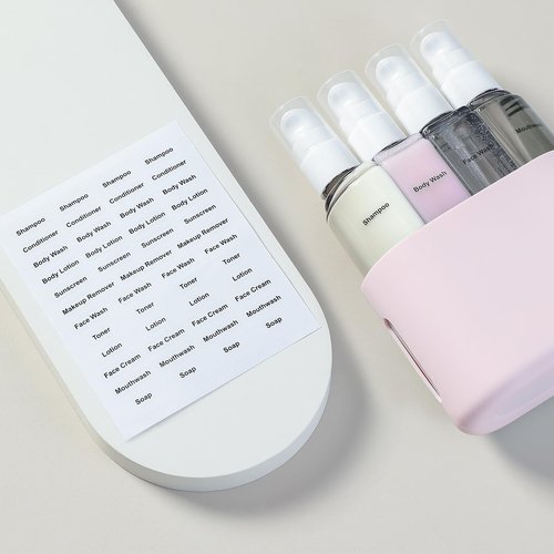 3oz Travel Bottles for Toiletries, 4 Pack Tsa Approved Portable Travel Size Containers for Shampoo Liquid With Labels, Leak Proof Refillable Containers Dispenser Set - Pink