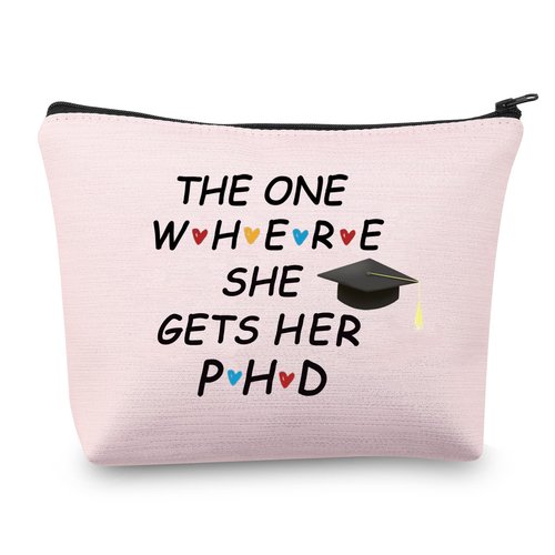MBMSO Phd Graduation Gifts Makeup Bag the one Where She Gets Her Gifts for Phd Students Phd Gifts for Women Doctorate Degree Gifts Cosmetics Bag Travel Pouch (PHD bag pink)