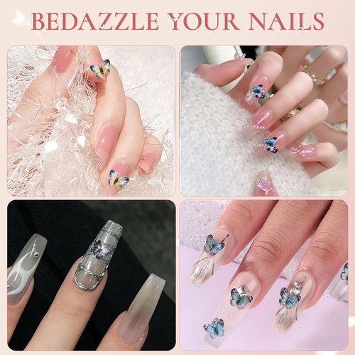 QPRETTY DU 3D Butterfly Nail Charms 100PCS Silver Metal Butterfly Nail and Gems Shiny Nails Art Decoration Supplies Accessories for Acrylic Nails DIY