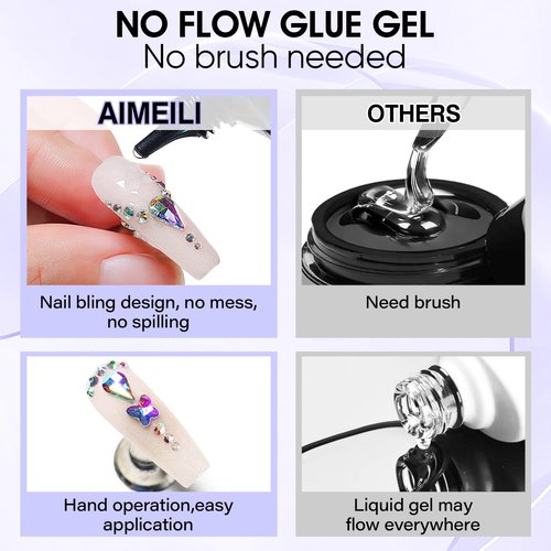 AIMEILI Hema Free Nail Rhinestone Glue for Nails, Cruelty Free, Vegan, Gel Nail Glue for Nail Charms Decoration