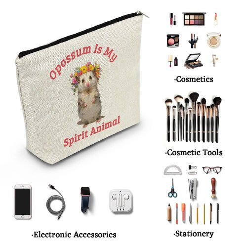 YULUENZE Funny Opossum Makeup Bag Toiletry Zipper Pouch Inspirational Gift Opossum Is My Spirit Animal Cosmetic Bag for Opossum Lovers Women Friends