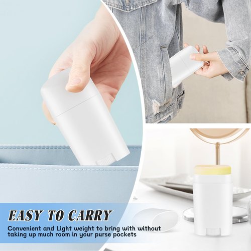 DMuuuDM 15 Pack 1.7 oz/50ml Plastic Deodorant Containers,Empty Round Twist-Up Solid Stick Tube Applicators Container for Deodorant,Shaving Soap Stick,Heel Lip Balm,Solid Lotion Bars-Top Filling,White