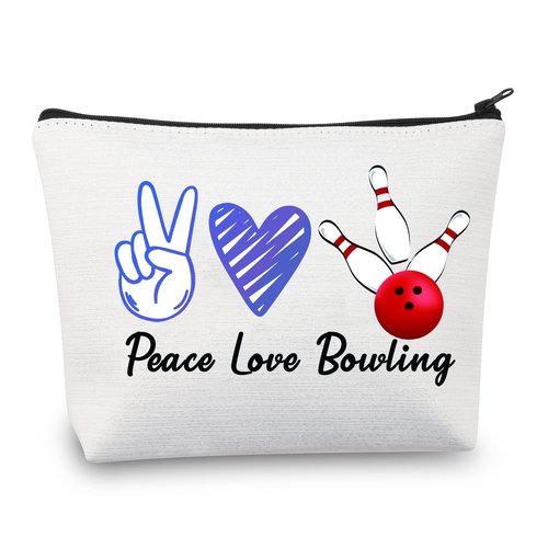 Bowling Makeup Bag Bowling Gifts Bowling Lover Gift Bowler Gifts Bowling Player Gifts Bowling Ball Gift Cosmetic Bag Pouch (Peace Love Bowling)